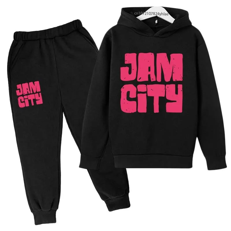 

Kids Jam City Print Spring Autumn Leisure Pullover Hoodie+Pants 2pcs Tracksuits 2-13Years Boys Girls Casual Outfits Clothes Sets