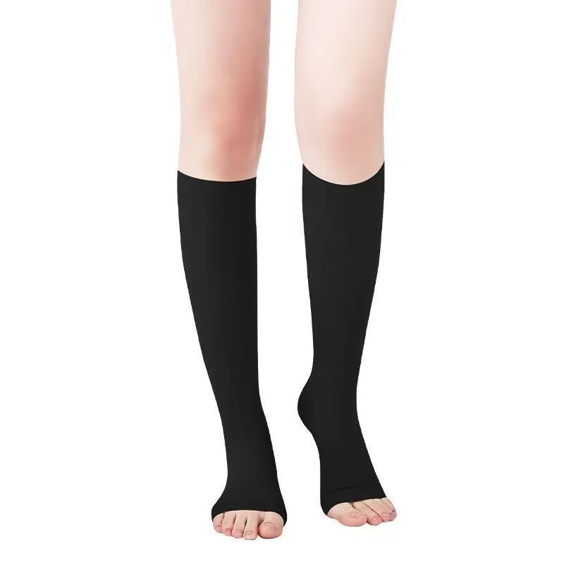 Unisex Open Toe Calf Compression Stockings Varicose Veins Relief Graduated Pressure Heel-less Knee High Support Socks S-XL
