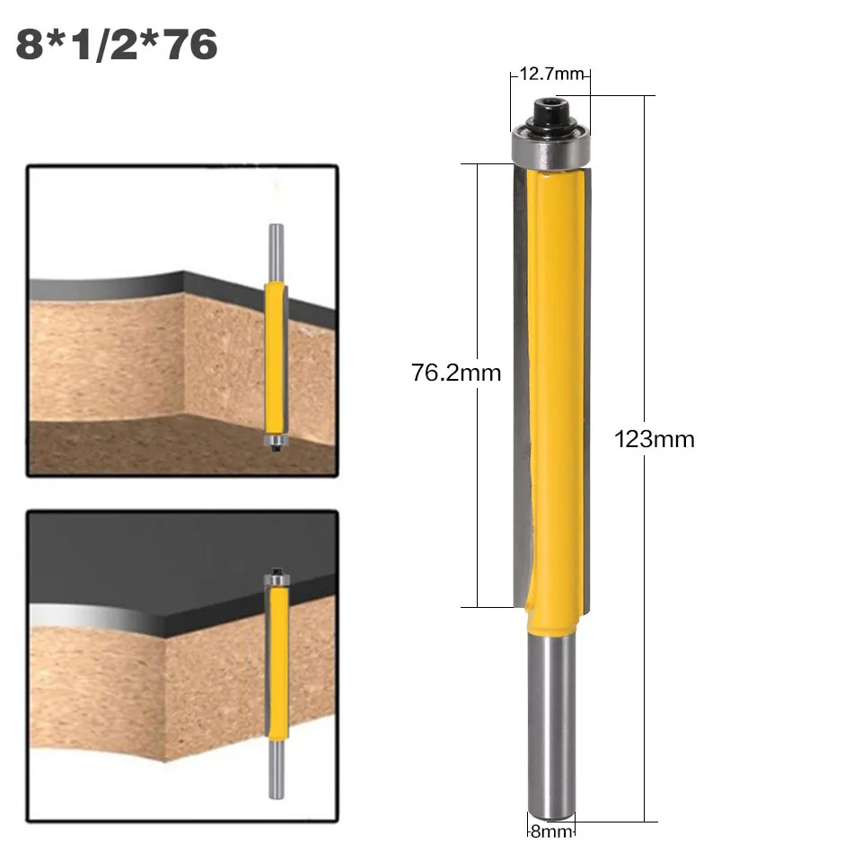 1pc 8mm haste fresa escultura em madeira 2 "flush guarnição roteador bit com rolamento para modelo de madeira padrão bit carboneto de tungstênio