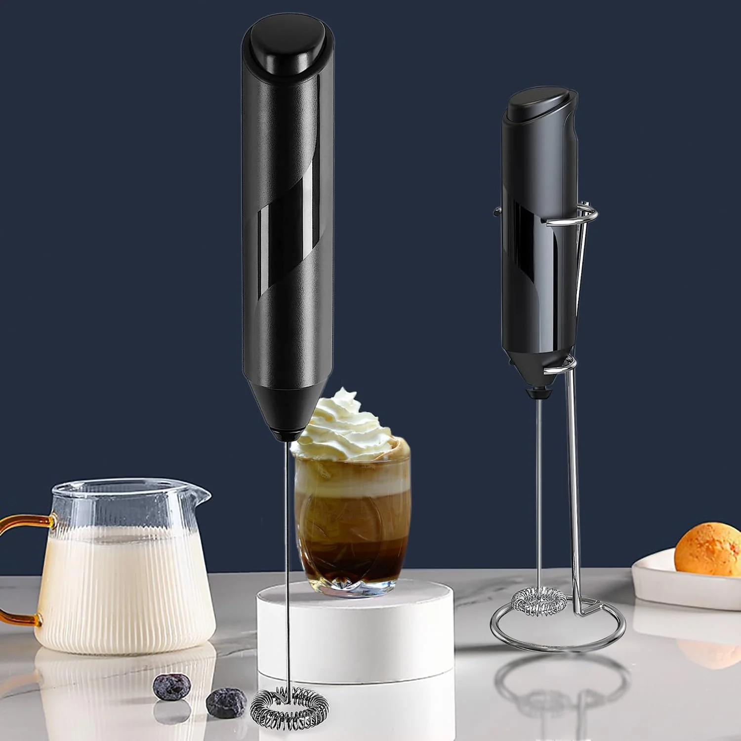 스테인레스 스틸 스탠드가 있는 우유 거품기, 커피, 라떼, 카푸치노, 핫 초콜릿, 음료 M을 위한 휴대용 및 강력한 거품 제조기