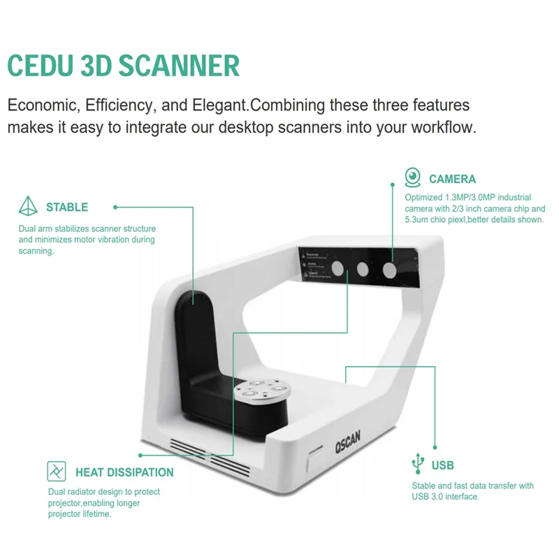 CE Certified Dental Equipment CEDU Dental 3D Desktop Scanner 130W/300W Pixel Dental Scaneer QScan