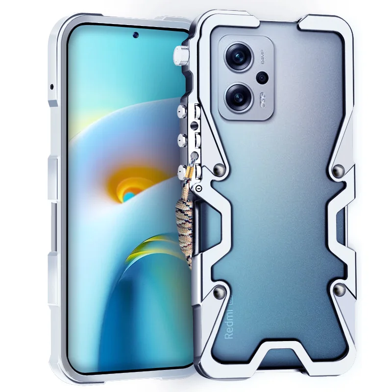 Aluminum Mechanical Arm Bumper Case For Xiaomi Redmi Note 11T Pro Plus Note 11e Pro Note 11 SE Case Cover Metal Phone Shell Bag