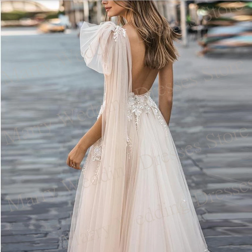 Vestidos de casamento feminino de tule, lindos e graciosos, modernos apliques de renda, vestidos de noiva com um ombro, novos