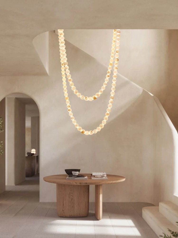 The Missing Necklace 6cm Marble High Ceiling Chandelier Lustre Alabaster Suspension Luminaire Lampen For Living Room Staircase