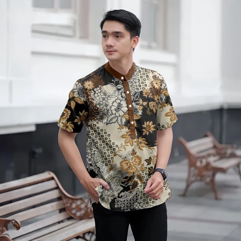 

Рубашка для мужчин с ретро-цветочным узором, 3D-принтом в виде листьев, летняя уличная футболка с коротким рукавом, поло с воротником-стойкой