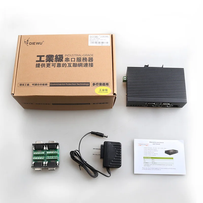 DIEWU Din Rail 4 منافذ محول جهاز تسلسلي صناعي إلى إيثرنت RS232 / RS485 / RS422 معدات نقل المنفذ التسلسلي