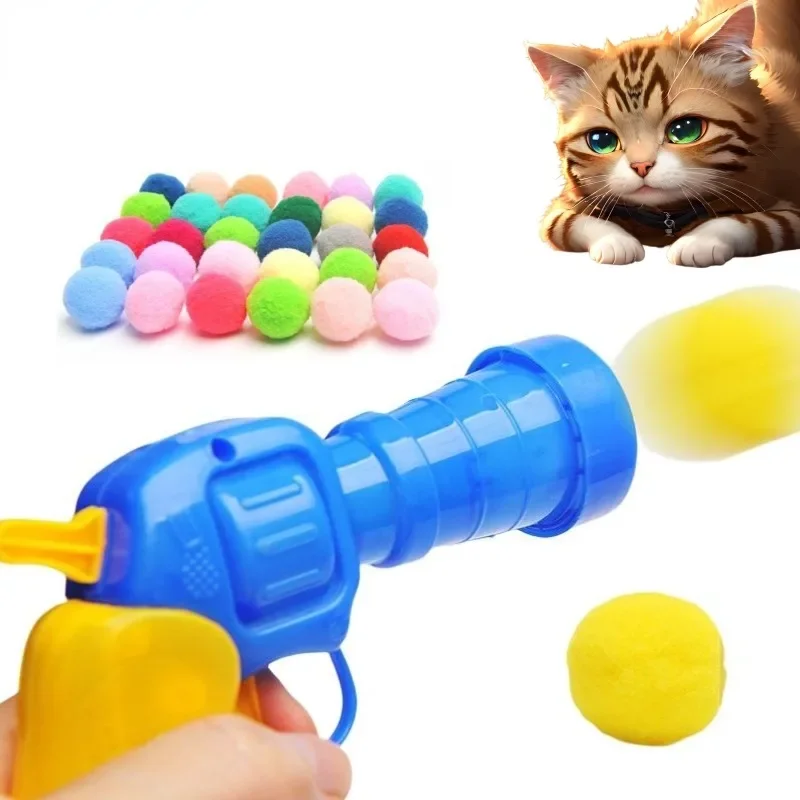 

Cat Plush Ball Shooting Gun Silent Toy Interactive Relief Self Hi Fun Micro Elastic Static Sticking Fur Set Color Random