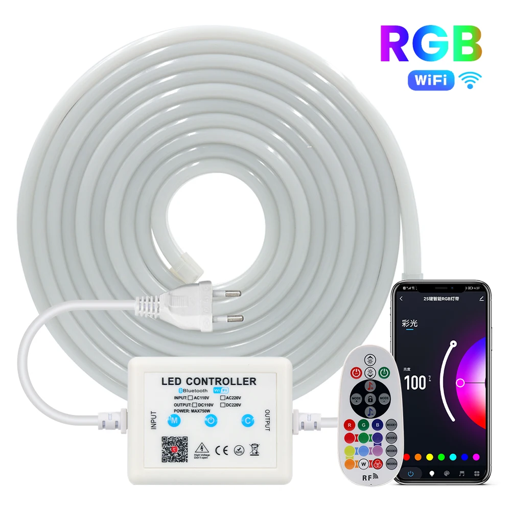 

RGB-лента неоновая с Wi-Fi и Bluetooth, 220 В переменного тока