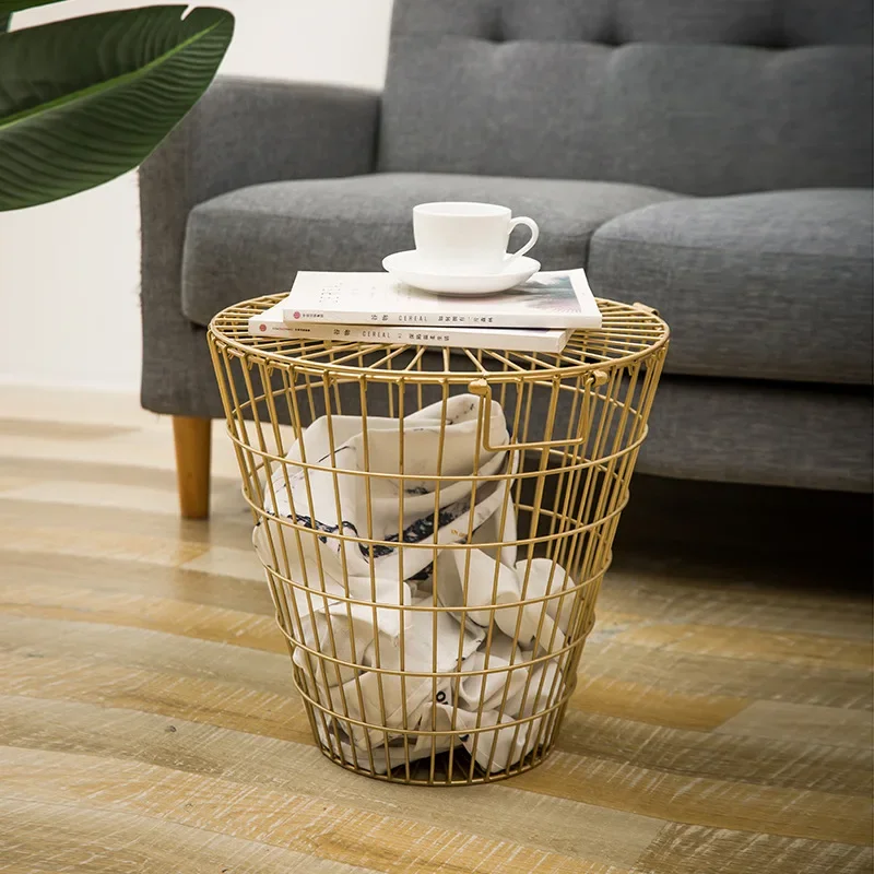 High Quality Golden Laundry Basket Metal Dirty Clothes Storage  Home Organizer  Creative  Wicker