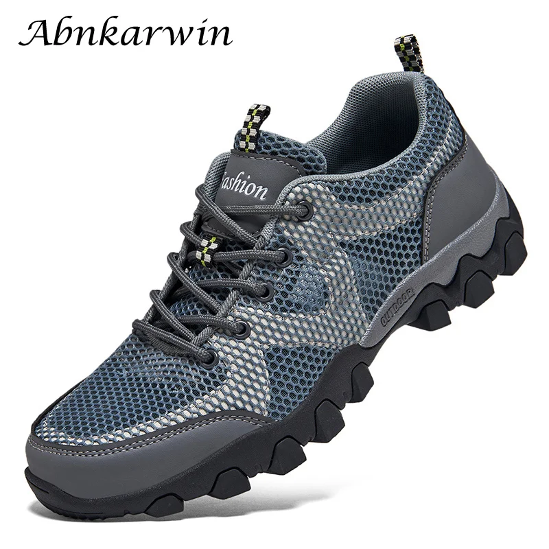 Summer Mesh Hiking Shoes Men Breathable Outdoor Trekking Sneakers Mountain Shoes Tracking Climbing Trail Treking Big Size 47 48