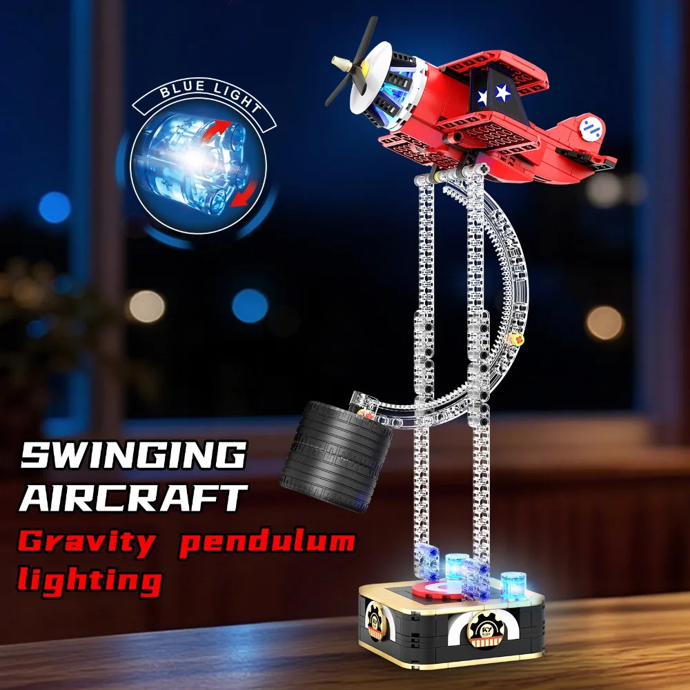 96233 Gravity Swing Space Airplane Model 460PCS Building Kit with LED Light Creative STEM Educational Toy Gift for Kids Adults