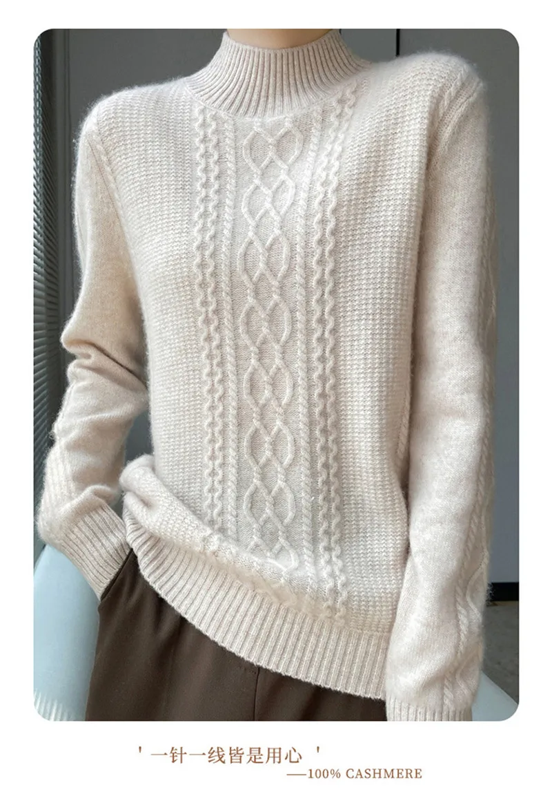 Neue Frühjahr Gestrickte Pullover Halb Hohen Kragen Lose Dicke Warme Pullover Für Frauen Vintage Wolle Herbst Winter Mutter Bodenbildung Top – Detail 14