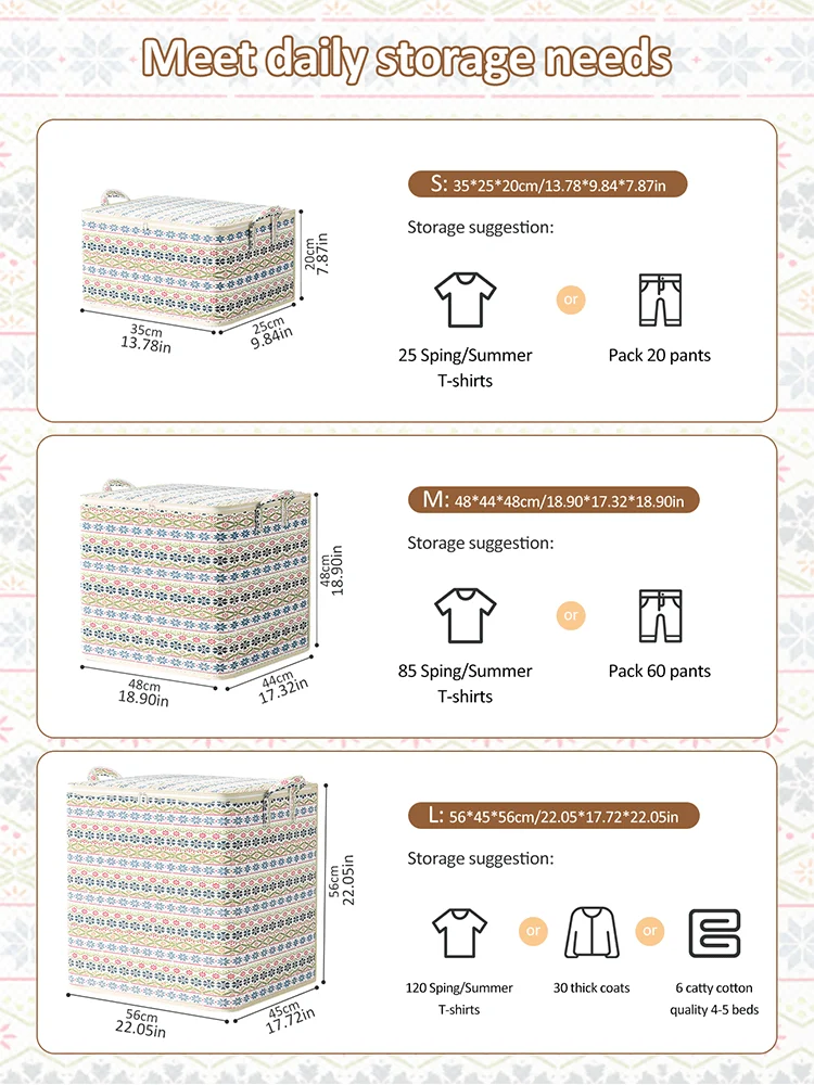 1PC Bohemian style zippered storage bag, large capacity storage bag, dustproof, suitable for home storage, classified storage