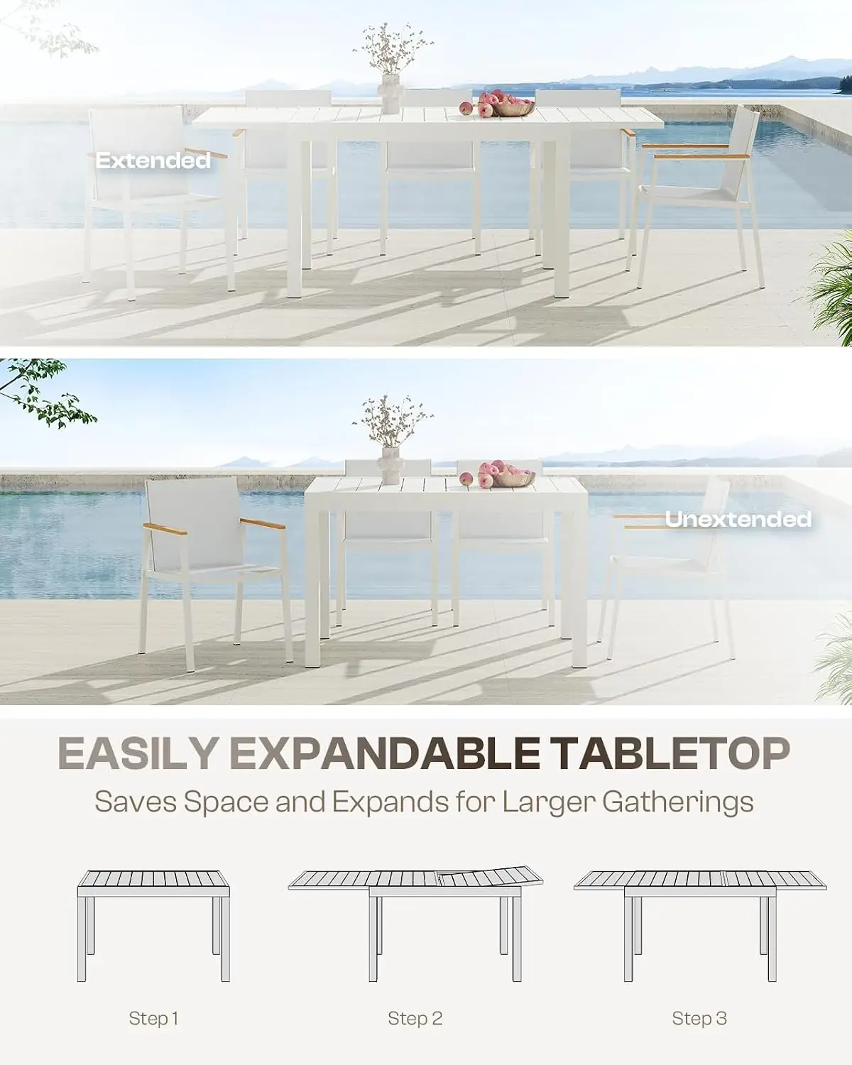 Aluminum Expandable Outdoor Dining Table 4-8 Person Rectangular Table(48