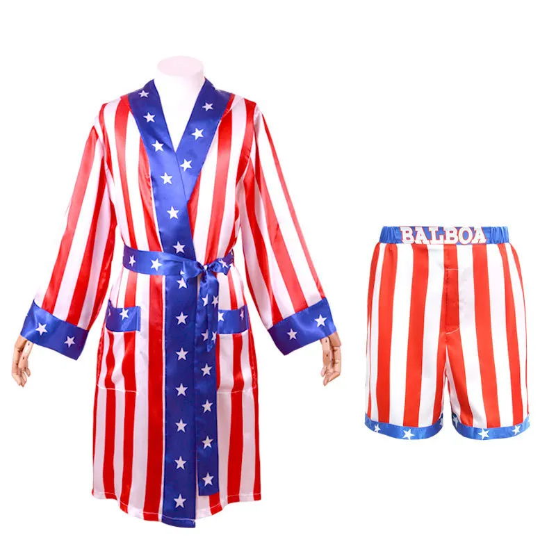 Children Boy Red Black Rocky Balboa Boxer Costume Clothes with Shorts Movie Boxing Robe Costume for Kid