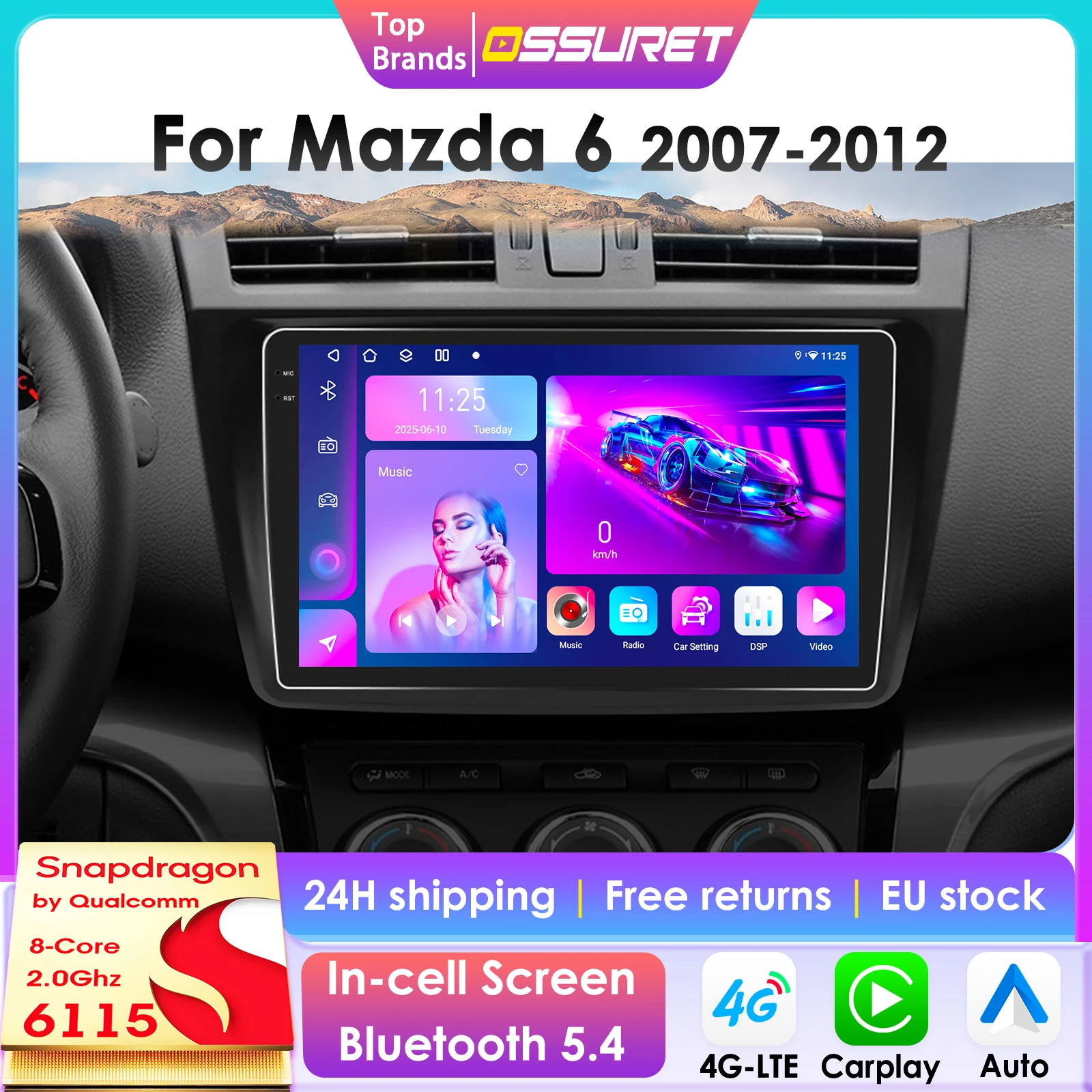 2Din 360-Grad-Kamera Android 14 Autoradio für Mazda 6 GH 2007 2008 2009 2010 2011 2012 Multimedia GPS Videoplayer Stereo-Headunit 4G