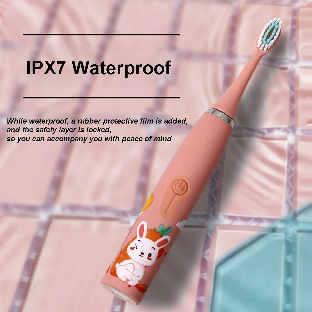 فرشاة أسنان كهربائية سونيك للأطفال ، نمط كرتون ، رأس فرشاة أسنان بديلة ، بالموجات فوق الصوتية ، هدية للأطفال