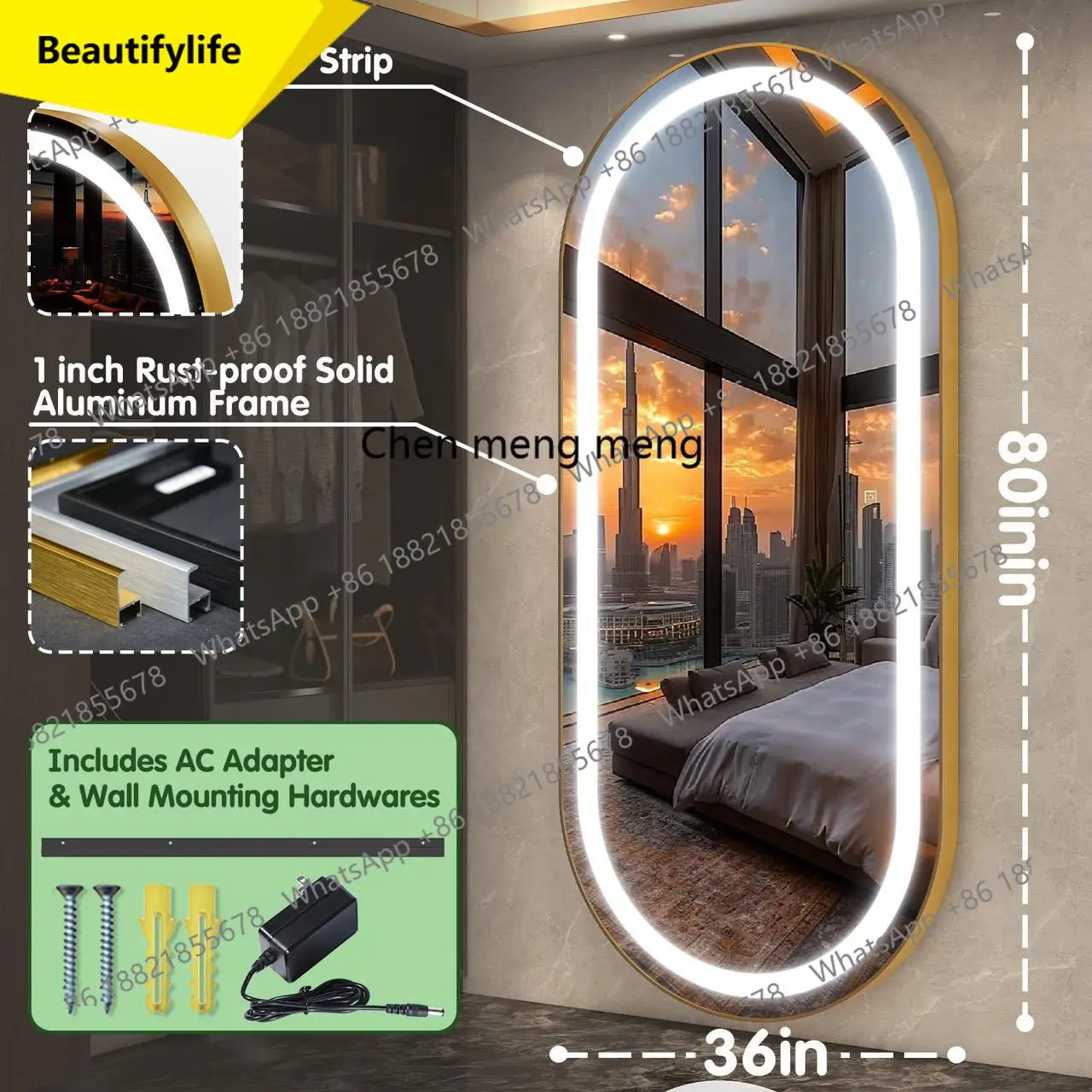 01A Barber Shop Oval Mirror Hair Salon Single and Double Sided Hair Salon Floor Mirror Table Full Body Mirror with Light