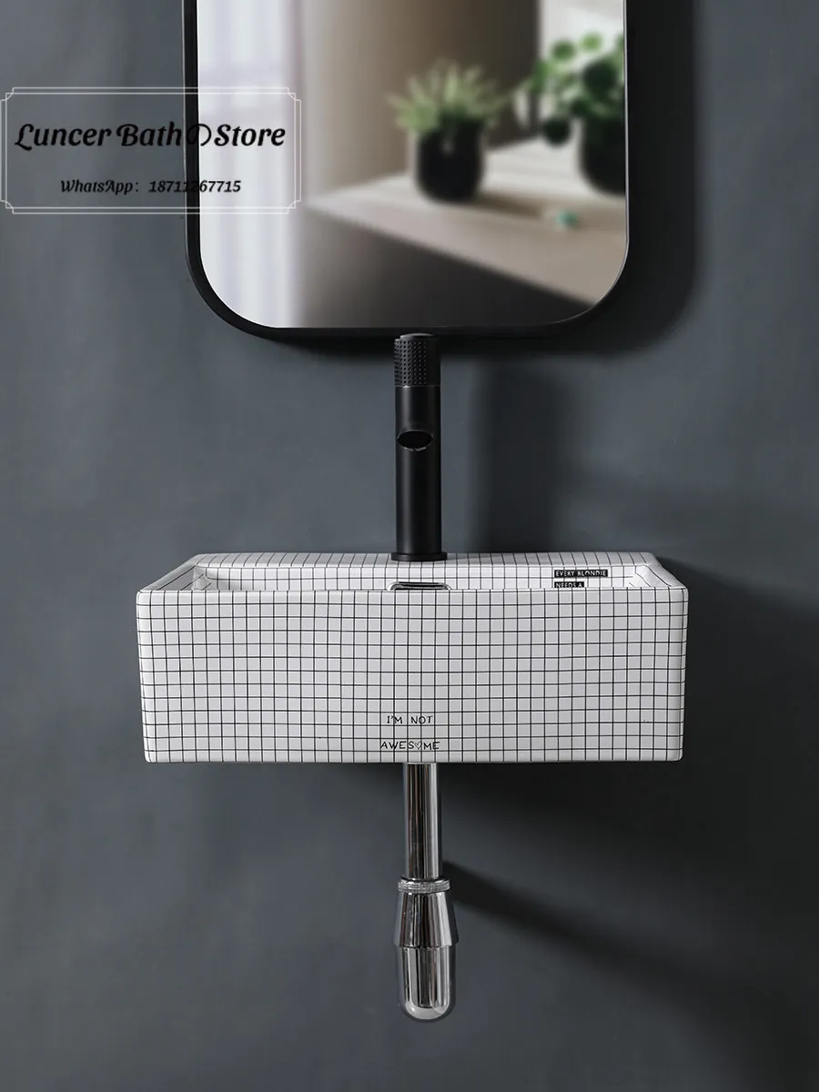 Large Size Simple Wall Mount Integrated Ceramic Wash Basin Floating Hand Wash Station For Restaurant Household Bathroom