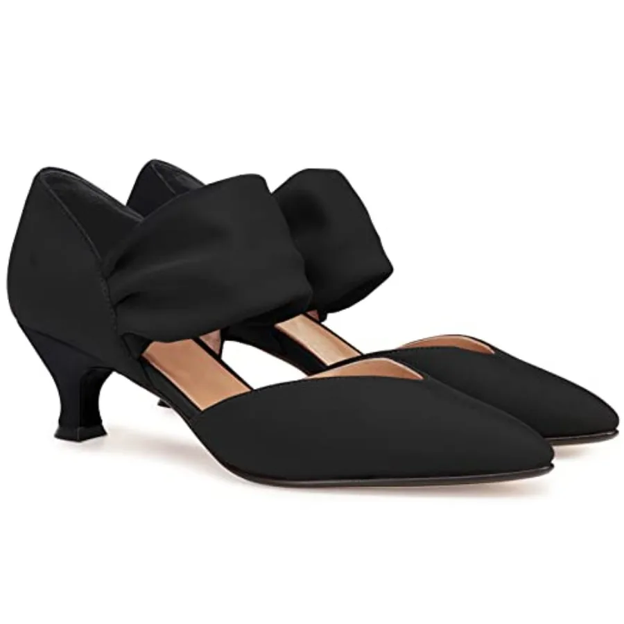 

Womens Low Kitten Heel Dress Shoes Pointed Toe Slip on Ankle Strap Cutout Elegant Party Wedding Pumps