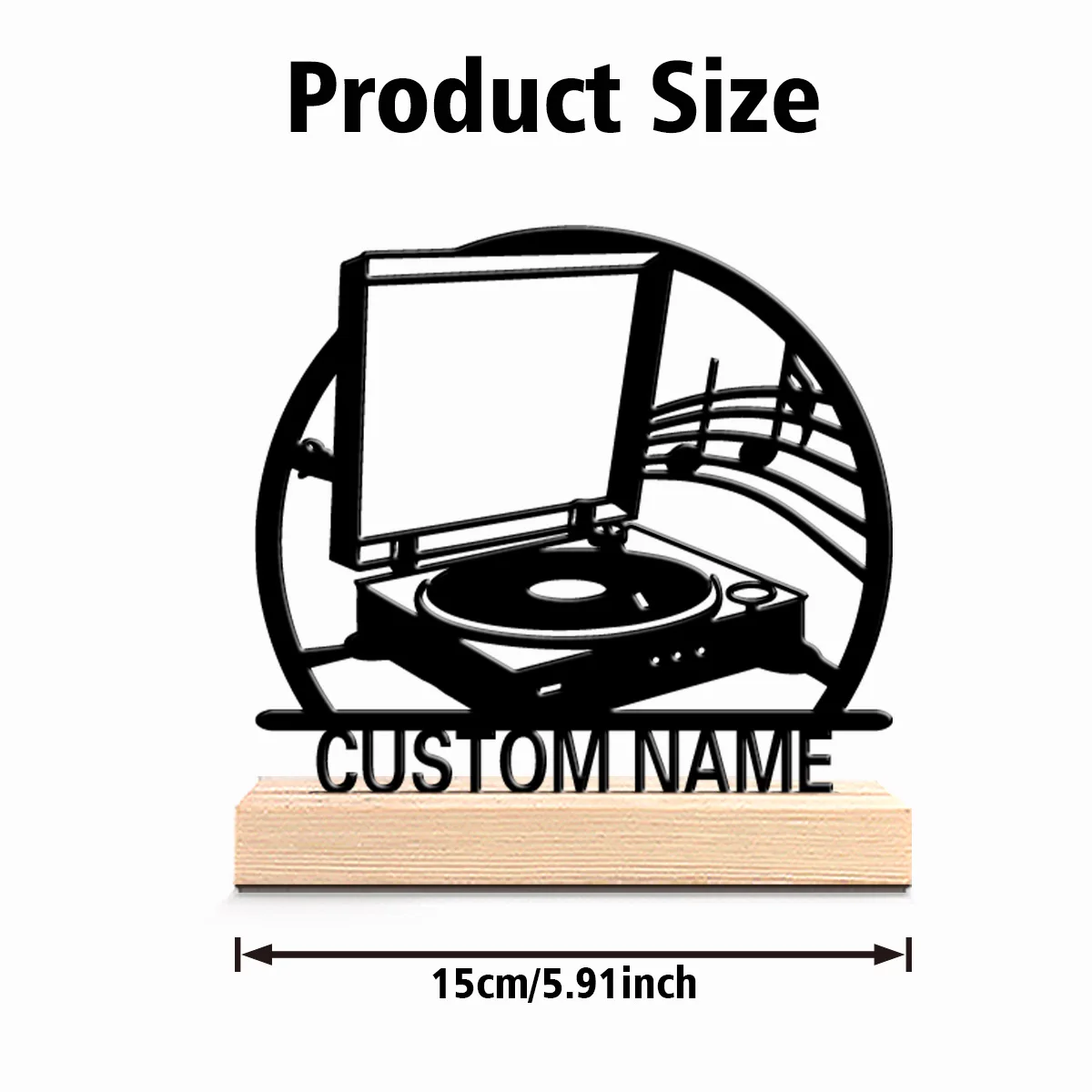 1pc Fun Personalized Custom Vinyl Record Player Metal Statues Music Lover Is Gift With Wooden Frame Perfect For Musicians