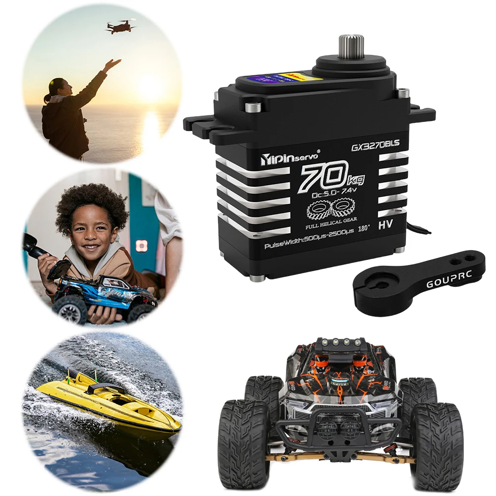 Serwa o wysokim momencie obrotowym 70KG 7.4V z metalowymi przekładniami skośnymi do sterowania, do modeli RC 1/8 1/10 1/12, ciężarówek, samochodów, crawlerów, łodzi, robotów