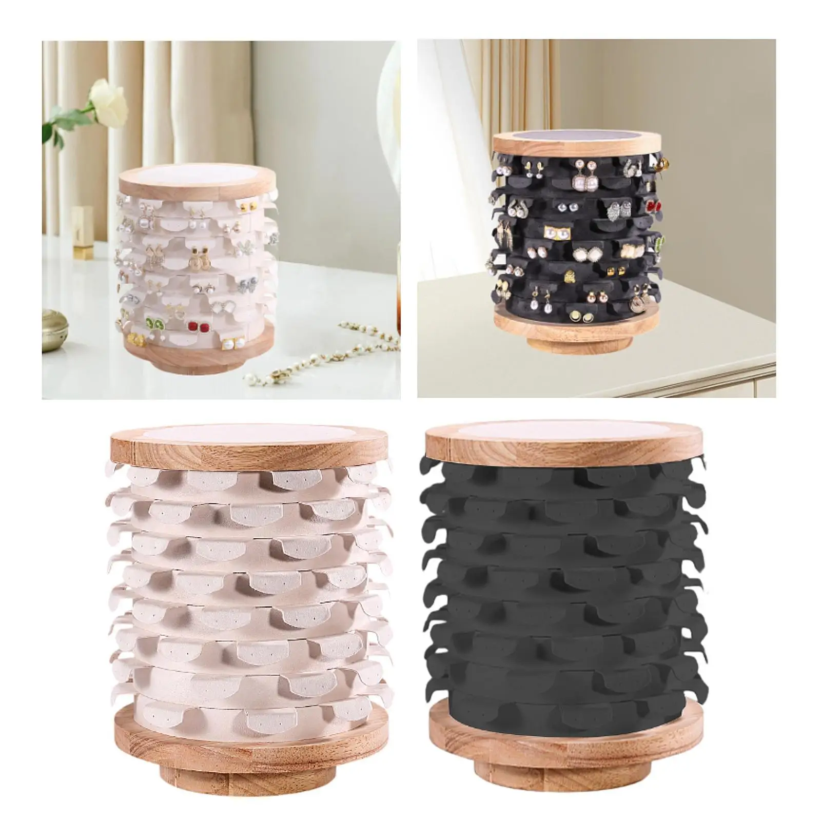 

Rotating Earring Rack Wood Ear Display Stand Desk Store Decoration