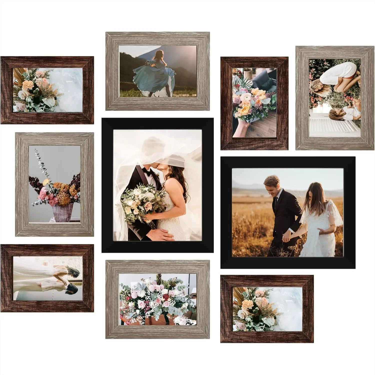 

Picture Frames Collage Wall Decor 10-Pack with 8x10 5x7 4x6 Frames in 3 Finishes for Gallery Wall Display and Home Decoration
