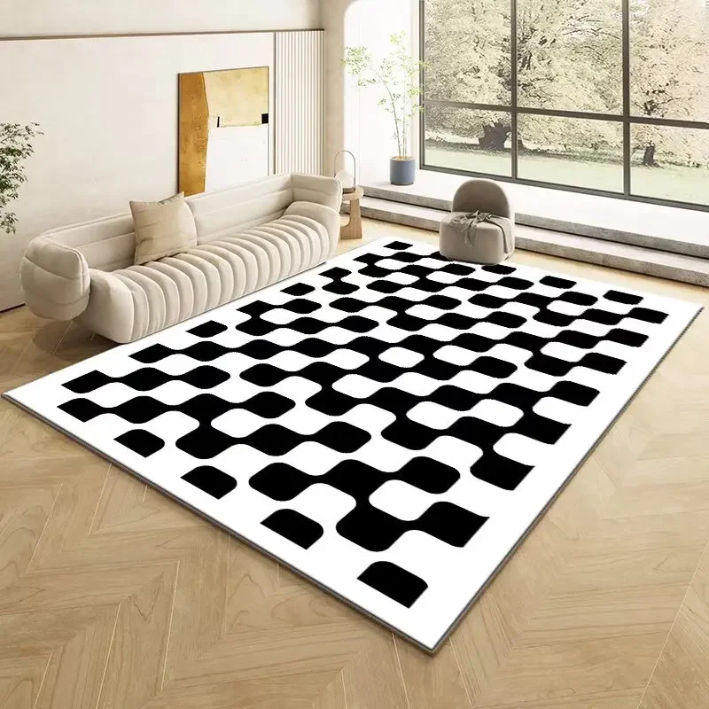 Mode Retro Dambord Tapijt Woonkamer Slaapkamer Decoratie Nachtkastje Antislip Zachte Mat Thuis Wasbare Pluche Tapijten Aanpasbaar