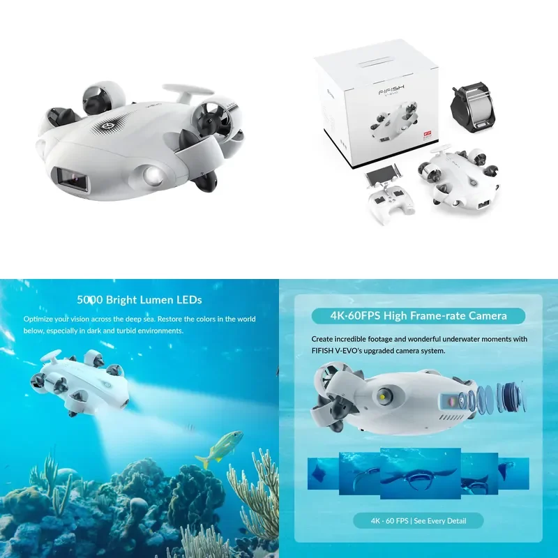 FIFISH V-EVO Underwater Camera QYSSEA AI Vision 360 Omni-directional Motion Underwater ROV With 4K Camera VR Control.
