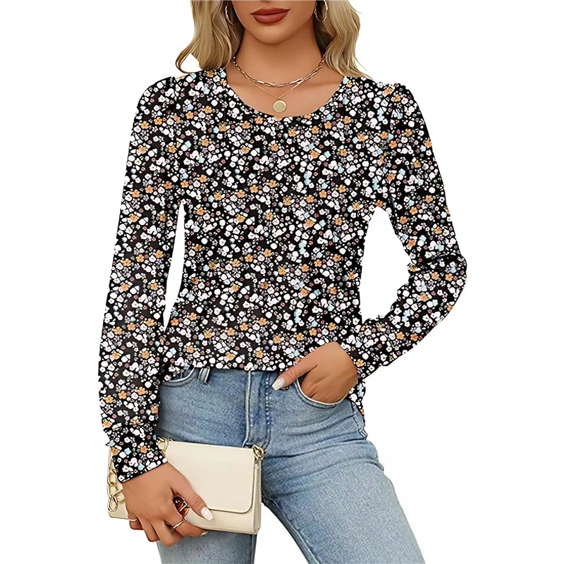 

AG-Women's Puff Long Sleeve Pleated Crew Neck Blouses Dressy Casual Loose Fit Winter And Spring Shirts