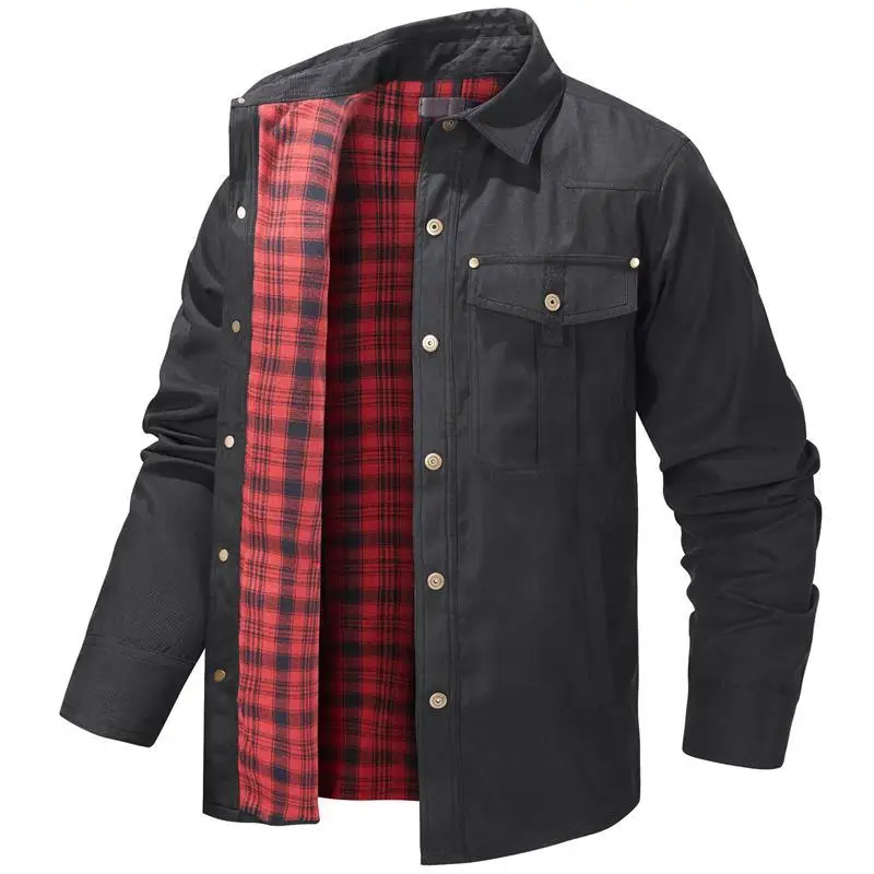 

Men's Large Size Plaid Flannel Casual Jaet Vintage Western Sle Coat Loose Fit Long Sve Windproof Autumn Winter Coat