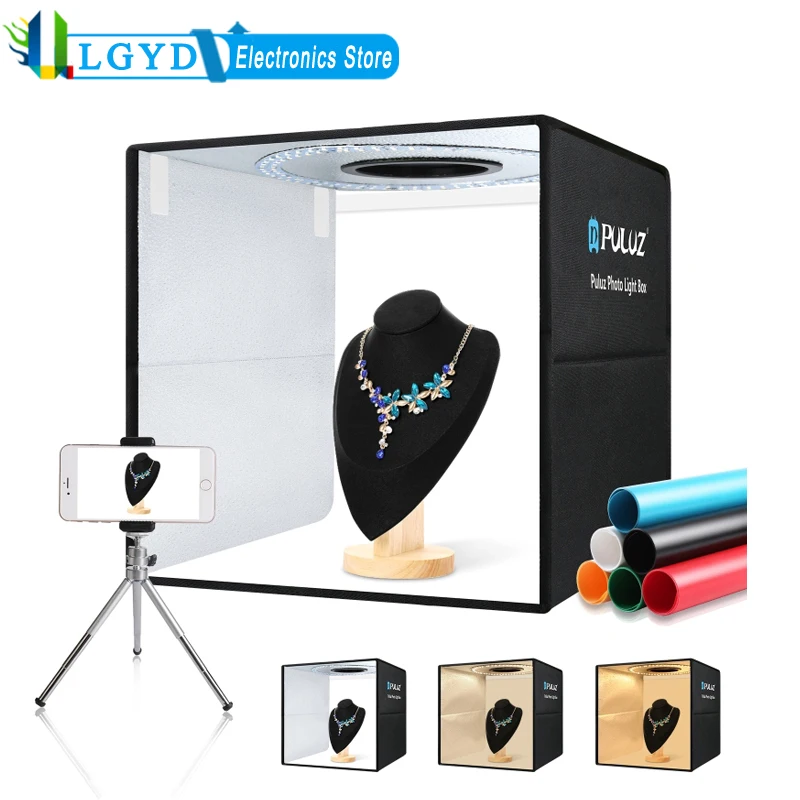 PULUZ 40cm 3 Color Lighting Photo Studio Box Folding Portable Ring Light Quick Charge USB Shooting Tent Box 6 Color Backdrops