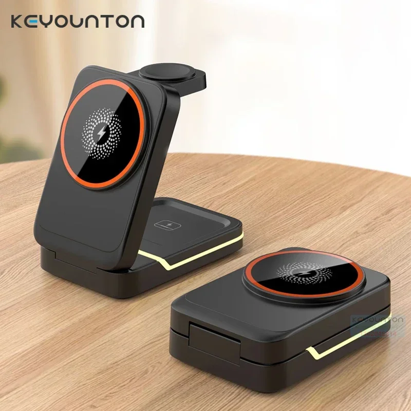 

Foldable Magnetic Wireless Charger 3 in 1 For iPhone16 15 14 13 12 11 Pro Max Fast Charging Dock Station For Apple Watch Airpods