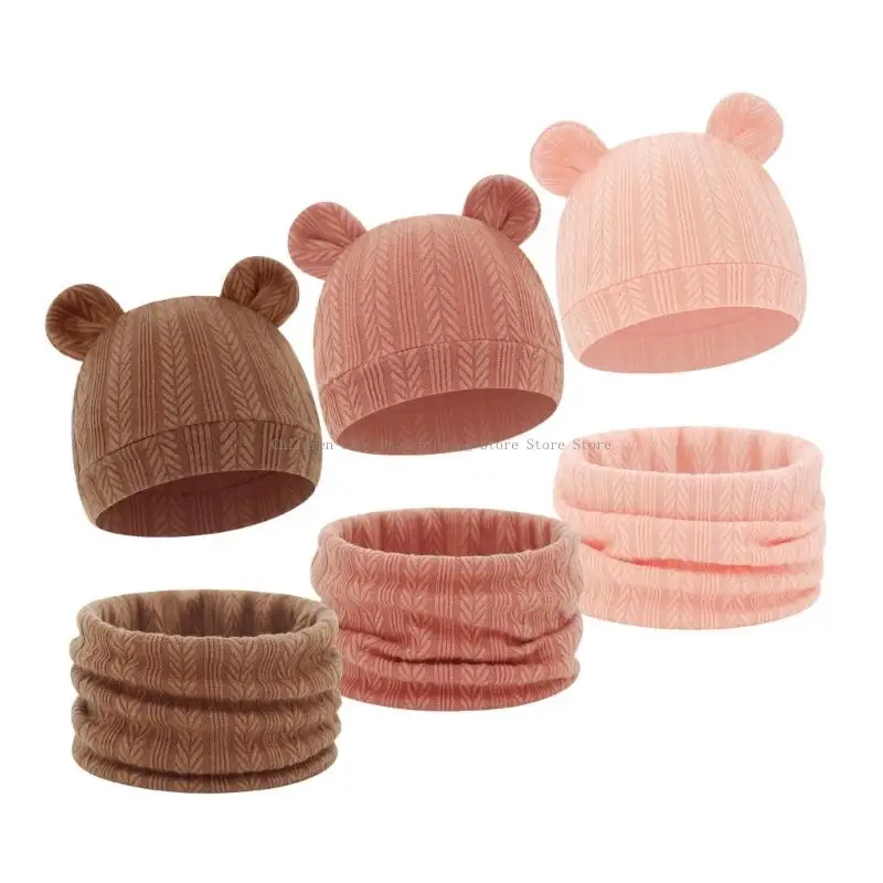 Gorros infantiles con forro calefactor, conjunto bufanda, gorro algodón para bebé, suave para niños y niñas