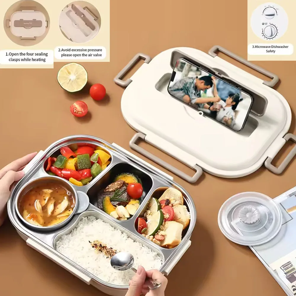 

304 Stainless Steel Lunch Box Insulated 1500ml Leak-Proof Food Container Durable Portable for Office School Students Kids Box
