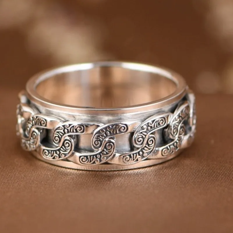 BOCAI S925 Sterling Silver Rings for Men Women  New Fashion Vintage Eternal Vine Chain Rotatable Argentum Amulet Jewelry