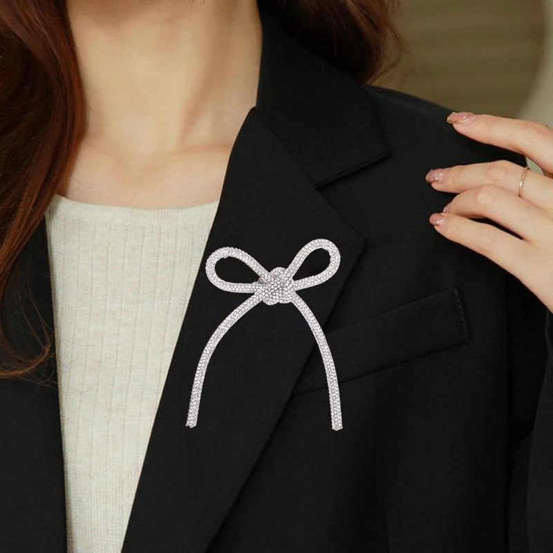 For Women Girls Fashion Classic Lady Bowknot Boutique Pin Accessories Gift Exquisite Crystal Shining Bow Brooch Badges Brooch