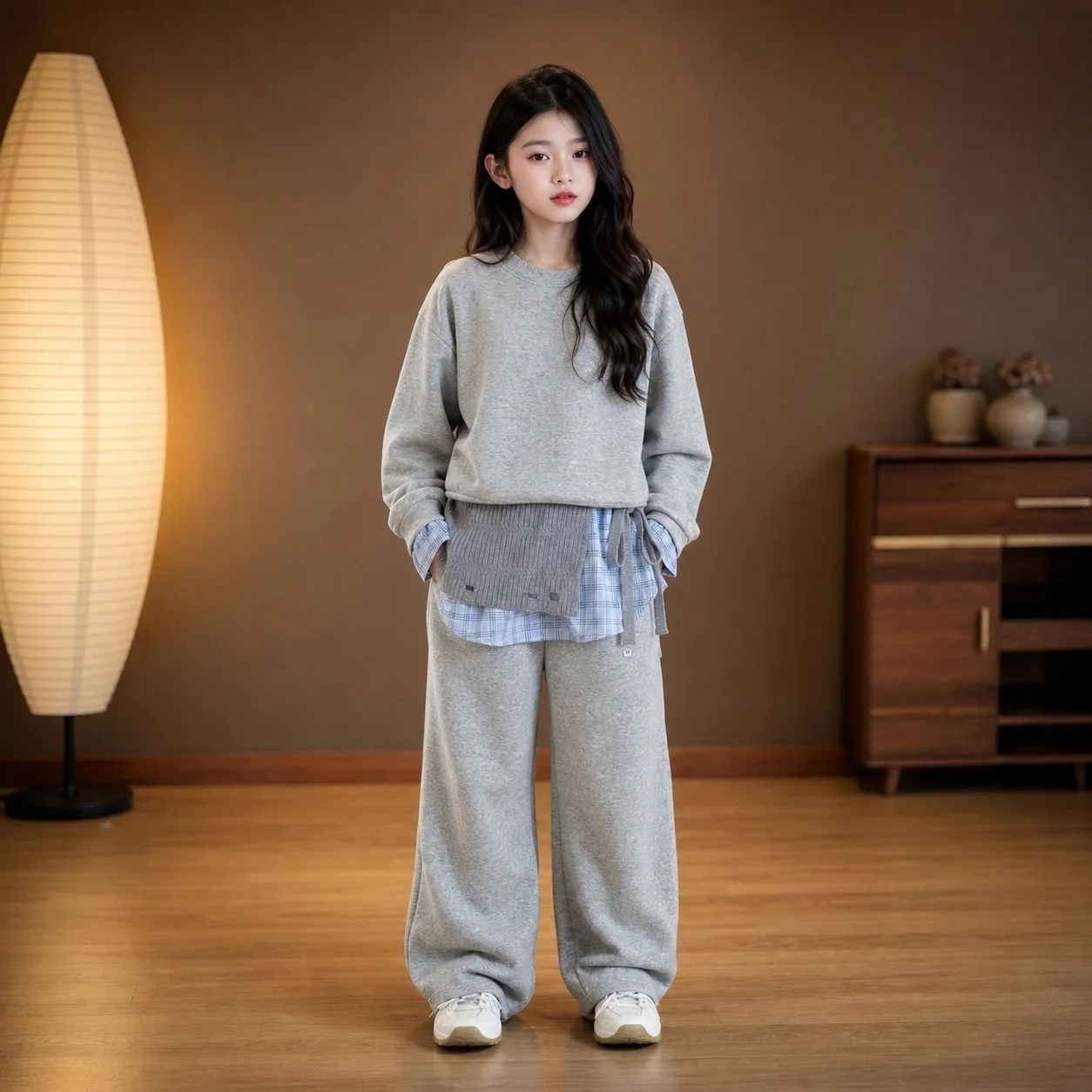 2026 autumn winter Teenager Clothes Children Set striped sweatshirt Patchwork top + wide leg Pant tracksuit 4 6 8 10 12 14 year