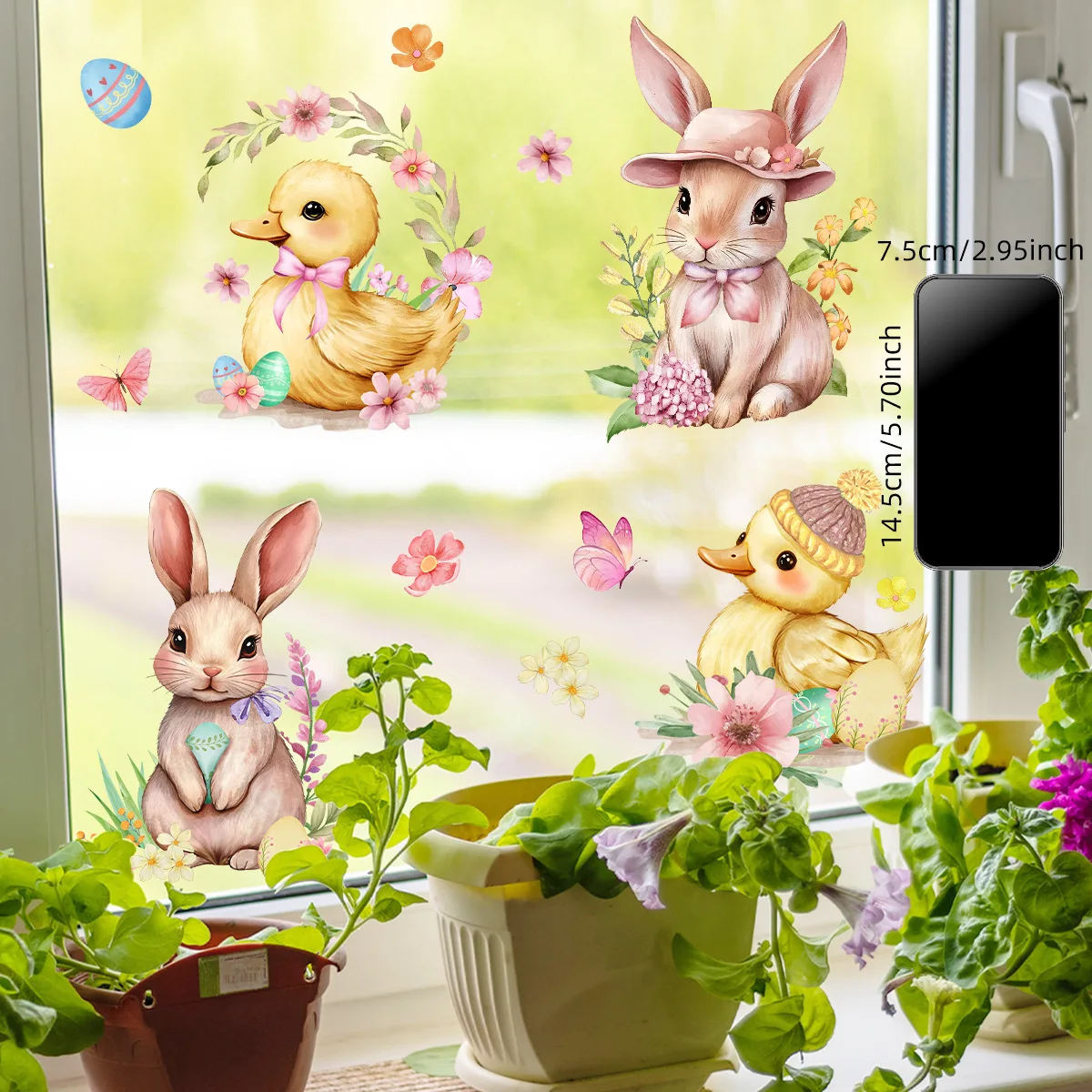 6Pcs/Set Creative Easter Window Stickers Electrostatic Removable Double Side Rabbit Duck Butterflies Eggs Decal Party Home Decor
