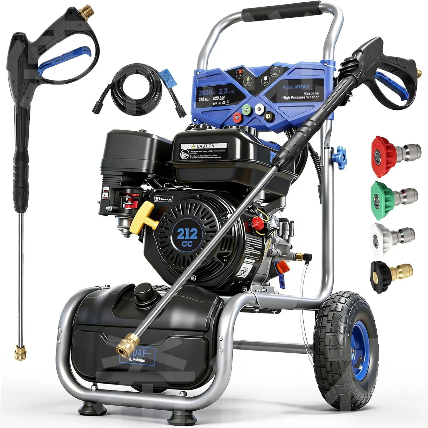 

3500PSI Pressure Washer, 212CC / 2.3GPM / 7HP / 4-Stroke Gas Power Washer with 4 Quick Connect Nozzles, 25FT Hose, Soap Tank, Ga