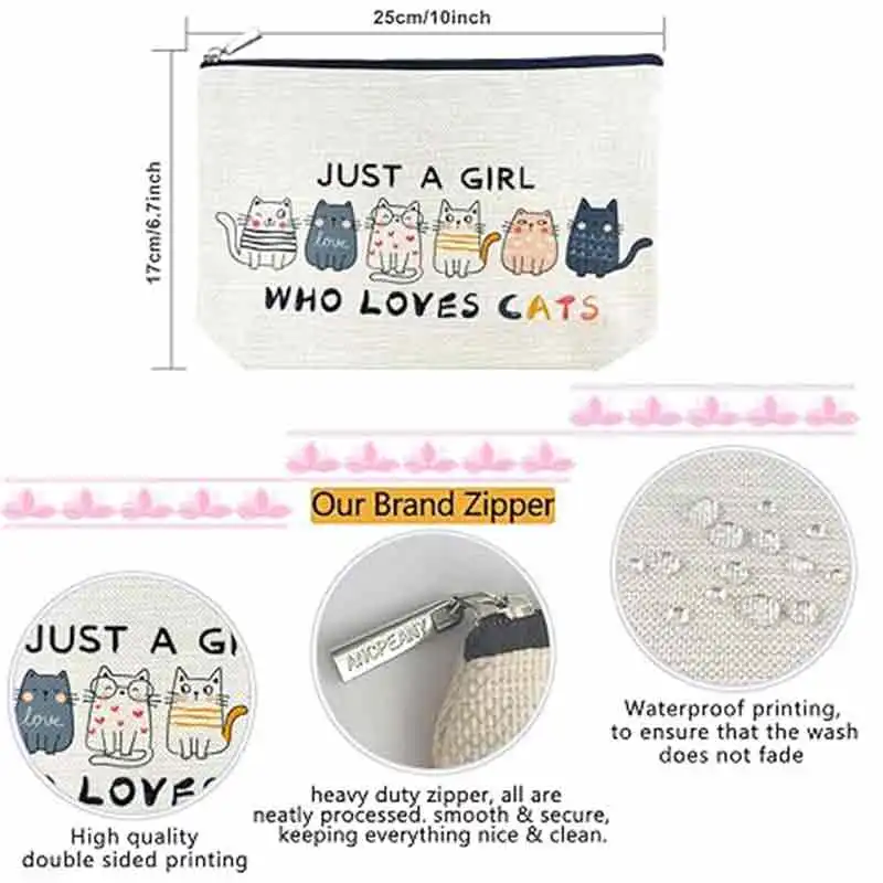 MW7 Small Cat Lover Travel Cosmetic Bag Zipper Pouch for Teens Daughter Sister Bestie