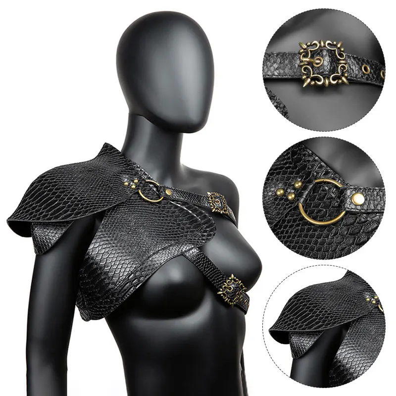 New European Medieval Steampunk Women\'s Armor Vest PU Leather Punk Shawl Halloween Cloak Female Makeup Dress Party Cosplay Props