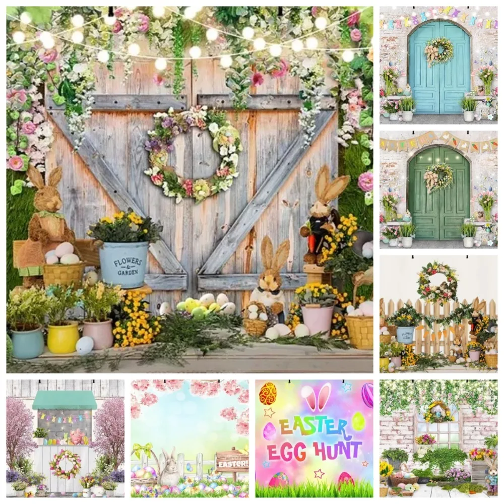 

Spring Easter Flower Meadow Easter Egg Rabbit Decoration Background, Children's Birthday Party Decoration Photography Background
