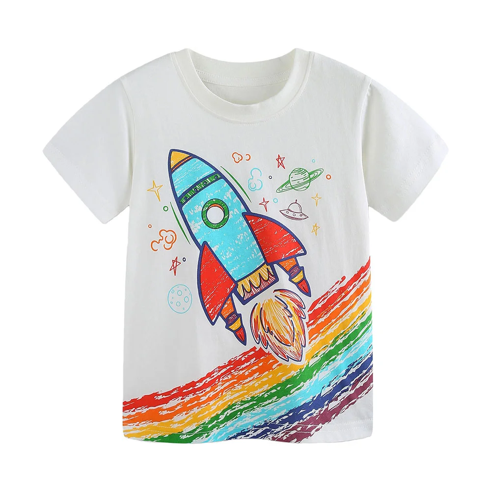 Jumping Meters 2-7T Rocket Short Sleeve Tshirts For Children Boys Girls Toddler Kids Summer Costume Tops Educational Clothing