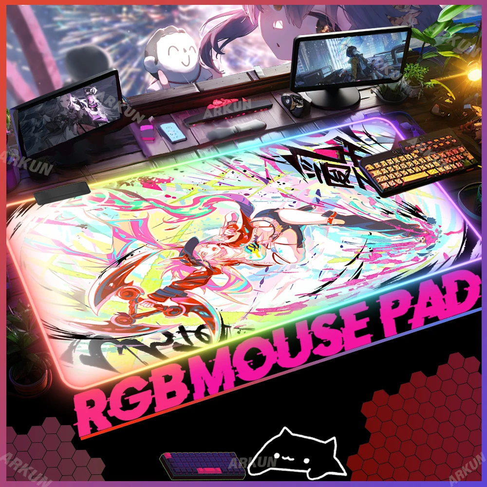 RGB Large Pretty Cool Kawaii Hot Rappa Popular Video Honkai Star Rail Gaming Mouse Pad Keyboard Computer Office LED Table Mat