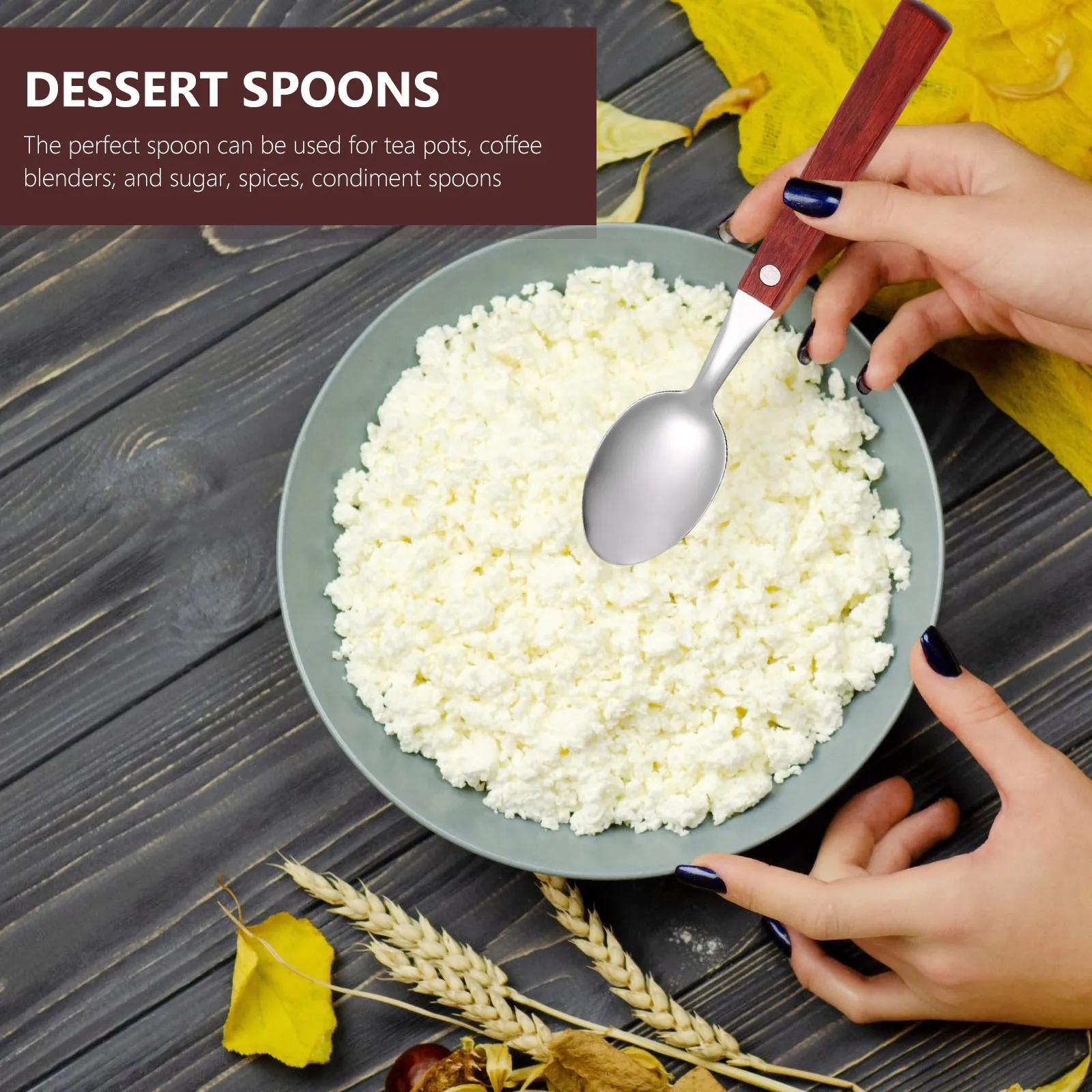 

5pcs Stainless Steel Spoon Wood Handle Small Spoons for Dessert Utensils RedWood Material Kitchen Tableware Home Use