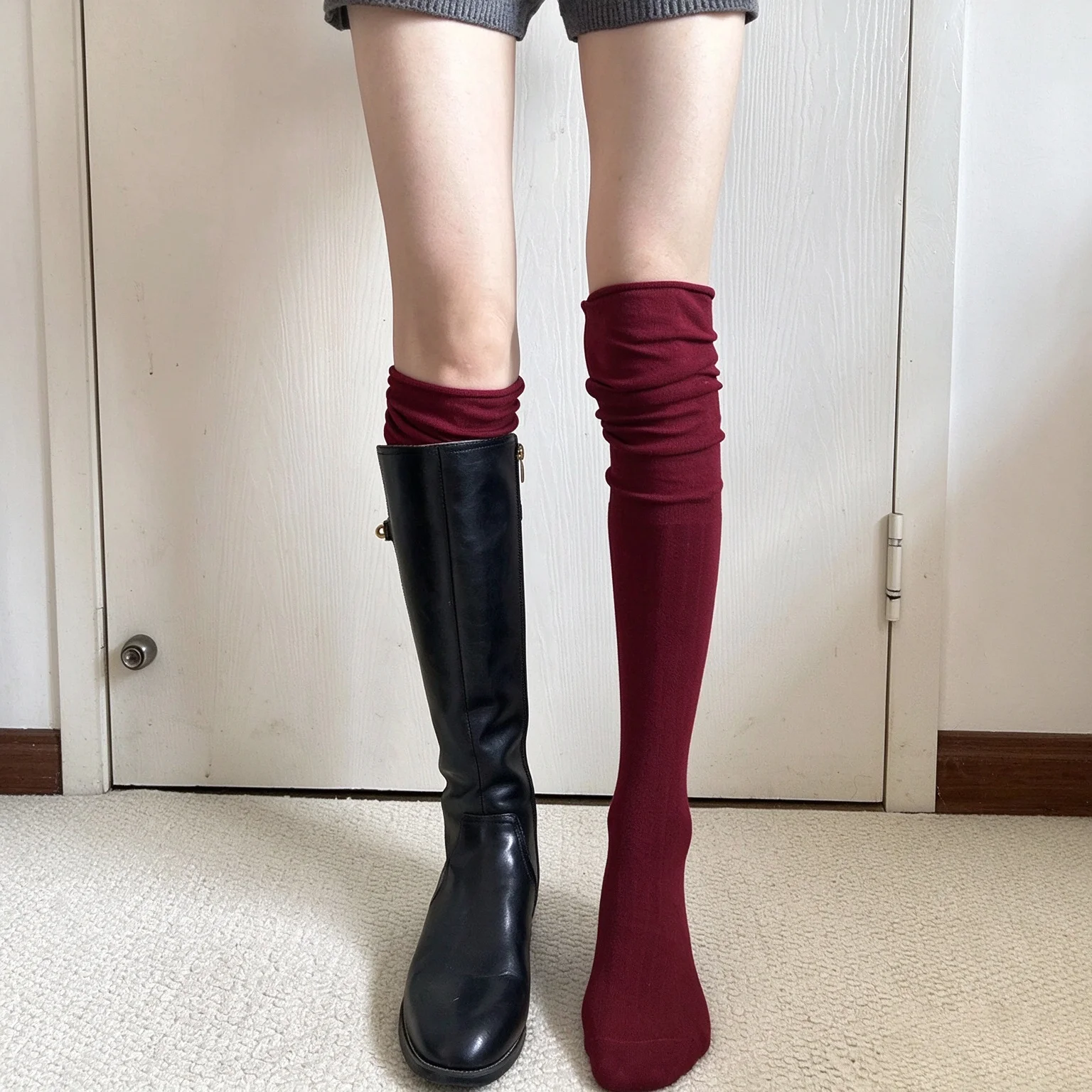 Women Ribbed Thigh High Stacked Socks Solid Color Thick Knit Over Knee Socks Soft Long Stockings Non Slip No Tight Leg Socks