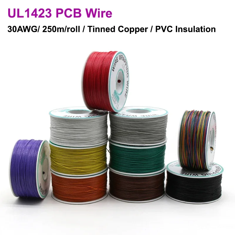 

UL1423 30AWG PVC Insulation Copper Cable 250m/roll Core Test Wrapping Wire Tinned Copper Solid PCB Wires