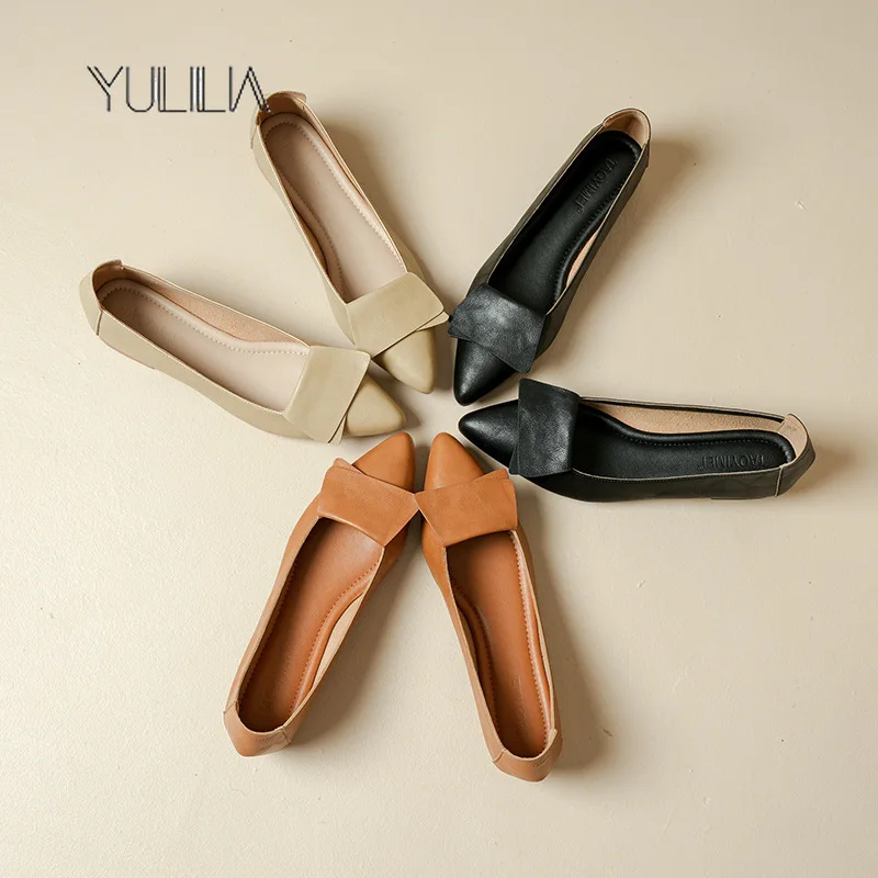 

YULILIA Original Design Popular Women's Flat Shoes Italian Woman Flats Fairy Shallow Mouth Middle Heel Lady Shoes Grandma Shoes